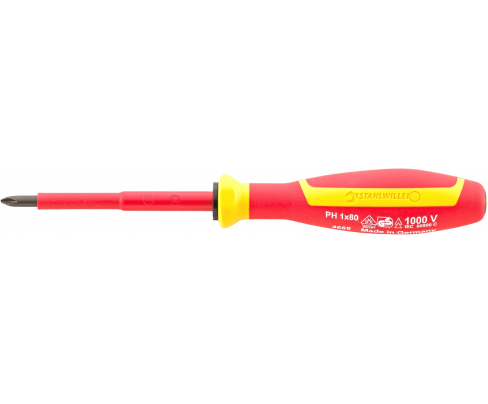 Отвертка диэлектрическая крестовая Phillips DRALL+ 4665 VDE 2 PH2х100 Stahlwille 46653002