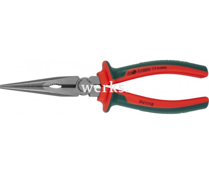 Длинногубцы диэлектрические VDE прямые с двухкомпонентными рукоятками 200 мм Jonnesway PV1118