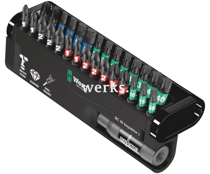 Bit-Check 30 Impaktor 1 Набор насадок (PH, PZ, TX, HEX) и держатель Wera WE-057690