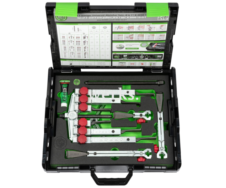 Набор универсальных двух- и трехзахватных съемников с узкими, быстрорегулируемыми захватами KUKKO K-2030-10+S-T