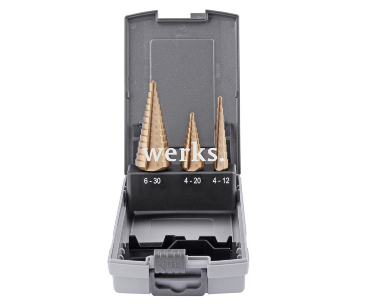 Набор ступенчатых свёрл 4-12  4-20  6-30 mm, HSSE TiN, прямое Werks W.8020080