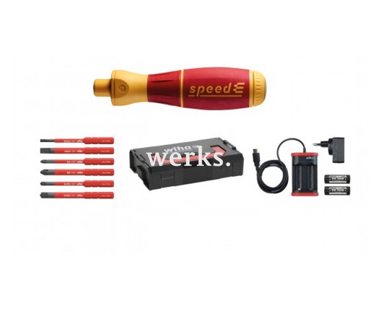Диэлектрическая VDE отвертка speedE Set1 с электроприводом и битами Wiha 590 T101 41911, 42266 9 предметов