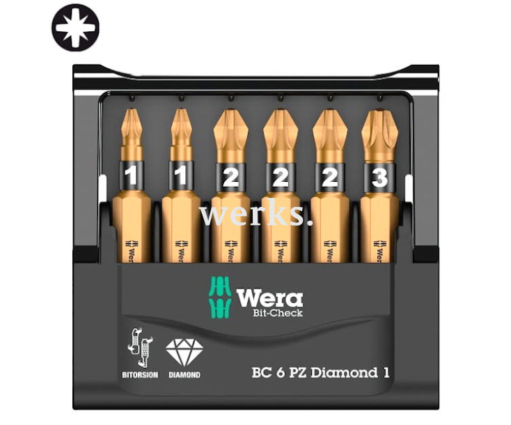 Набор насадок PZ Bit-Check 6 PZ Diamond 1 Wera WE-057402 6 пр.