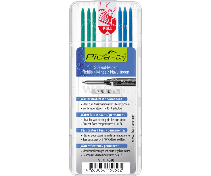 Набор для разметки с карандашом Pica-Dry и цветными грифелями Pica 30404 (3030+4040)