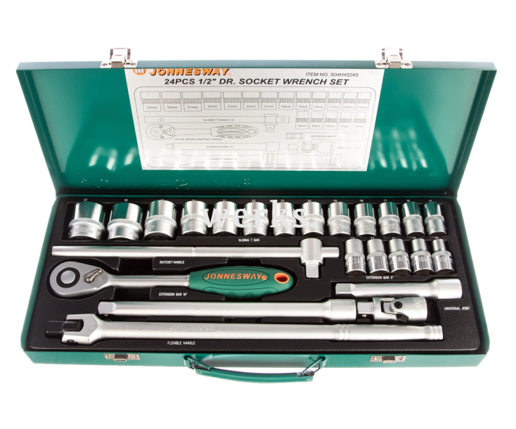 Набор торцевых головок с трещоткой, квадрат 1/2"DR, 10-32 мм, 24 предмета Jonnesway S04H4524S