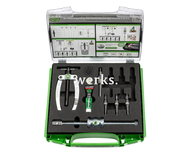 Набор для демонтажа шарикоподшипников с контропорой и обратным молотком KUKKO K-22-A-E