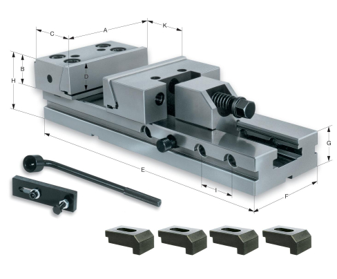 Тиски станочные MSR, ширина губок 125, усилие зажима 150, оттяжные губки Röhm 161828