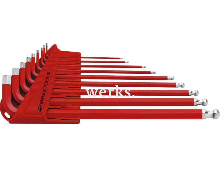 Набор длинных красных штифтовых ключей HEX PB Swiss Tools PB 212L.H-10 RE со сферической головкой 9 шт.