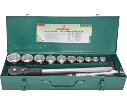 Набор торцевых головок дюймовых с трещоткой, квадрат 3/4"DR, 7/8" - 2", 15 предметов Jonnesway S04H6615S
