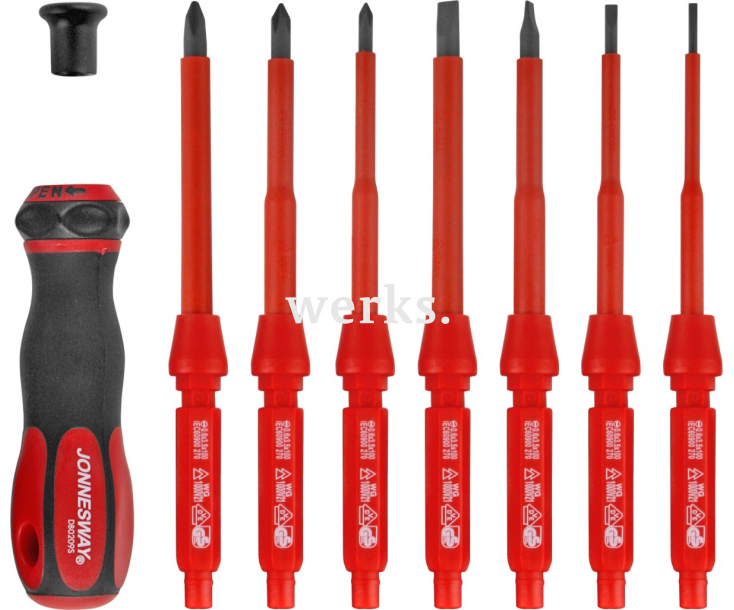 Отвертка диэлектрическая VDE со сменными жалами, 9 предметов Jonnesway DV15109S