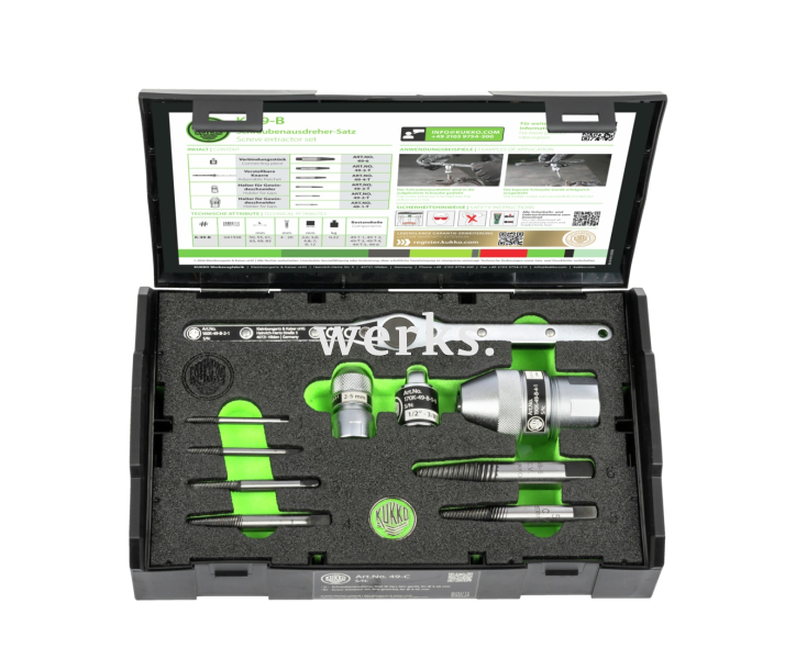 Набор экстракторов винтов в футляре из 10 предметов для Ø 4 - 20 мм KUKKO K-49-B