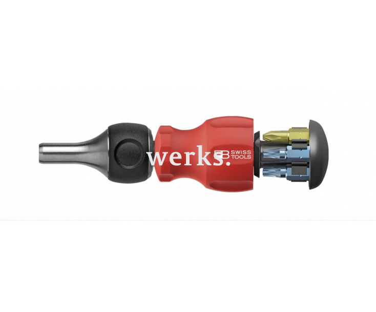 Универсальный магазинный держатель бит с трещоткой PrecisionBits C6,3 1/4" SL PH HEX Insider Stubby SwissGrip PB Swiss Tools PB 8453.R-30 V01