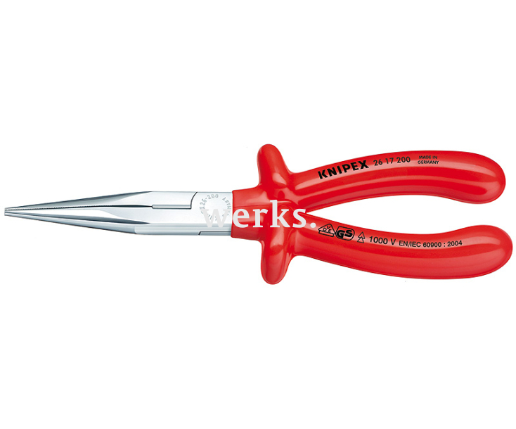 Круглогубцы VDE с прямыми плоскими длинными губками, с режущей кромкой Knipex KN-2617200