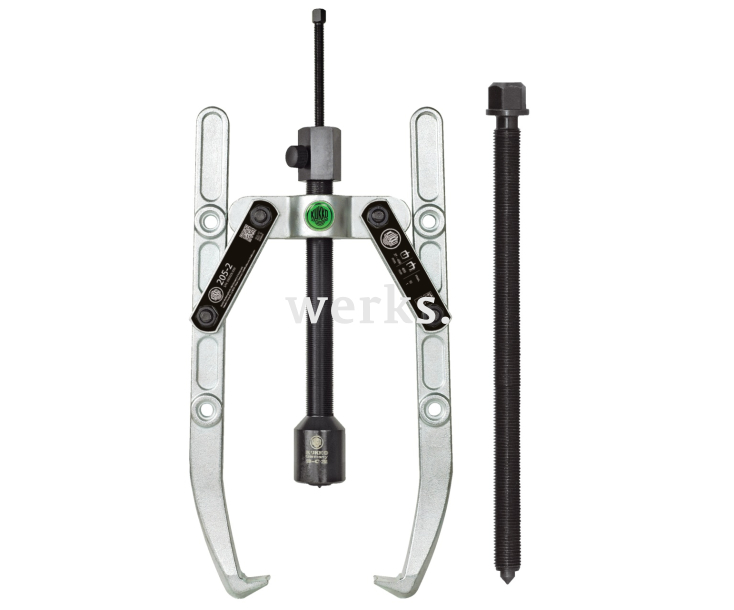 Универсальный двухзахватный съёмник с шарнирными захватами, регулировкой глубины фиксации и длинным гидравлическим шпинделем (включая  механический шпиндель) KUKKO 205-02-B