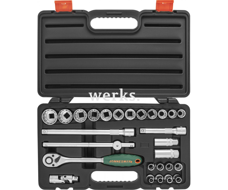 Набор торцевых головок с трещоткой, квадрат 1/2"DR Super Tech, 27 предметов Jonnesway S68H4127S