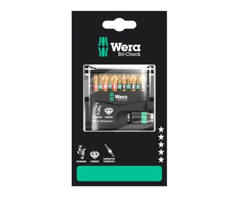 Bit-Check 12 Diamond 1 SB Набор насадок (PH, PZ, TX) и держатель Wera WE-136392