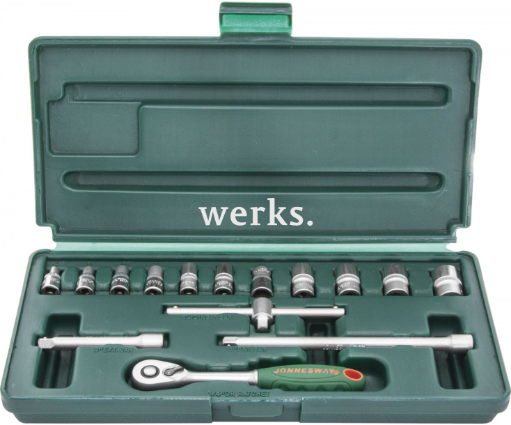 Набор торцевых головок с трещоткой, квадрат 1/4"DR, 4-14 мм, 15 предметов Jonnesway S04H2715S