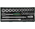 Набор торцевых головок с трещоткой, квадрат 1/2"DR, 8-34 мм, 28 предметов Jonnesway S04H4728SP