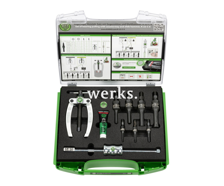 Набор для демонтажа шарикоподшипников с контропорой и обратным молотком KUKKO K-22-C-E