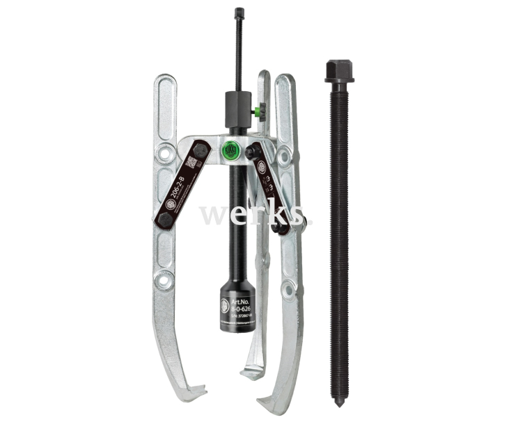 Универсальный трёхзахватный съёмник с шарнирными захватами, регулировкой глубины фиксации и длинным гидравлическим шпинделем (включая  механический шпиндель) KUKKO 206-3-B