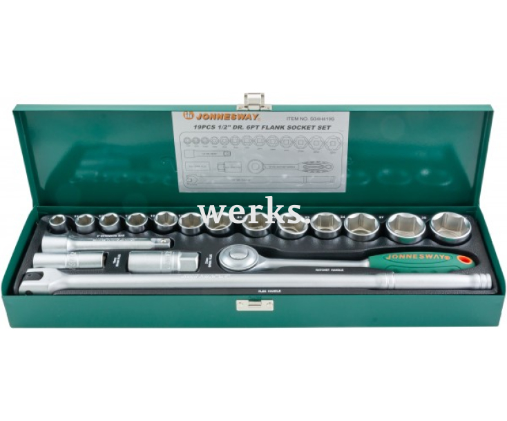 Набор торцевых головок с трещоткой, квадрат 1/2"DR, 11-32 мм, 19 предметов Jonnesway S04H419S