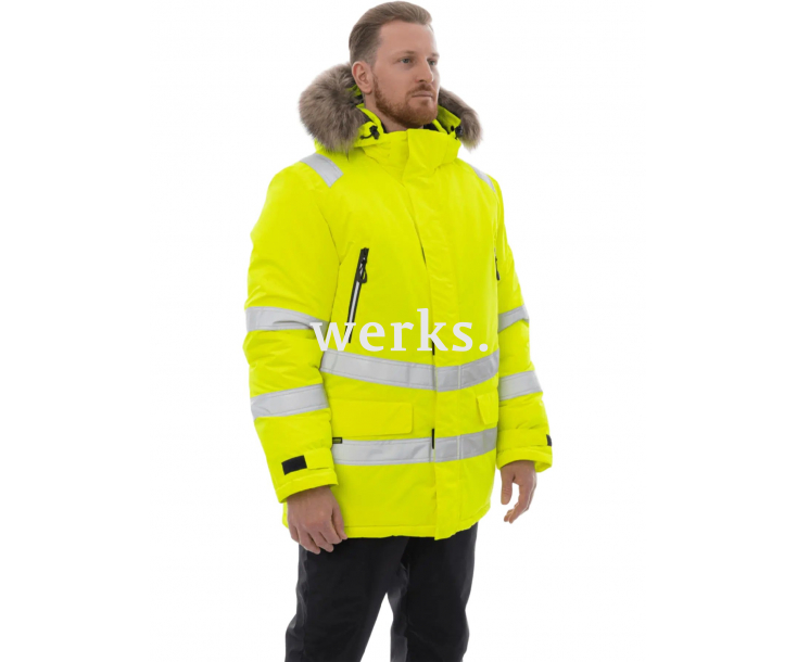 Зимняя сигнальная куртка-парка Brodeks KW 220 желтый с опушкой (XXXL)