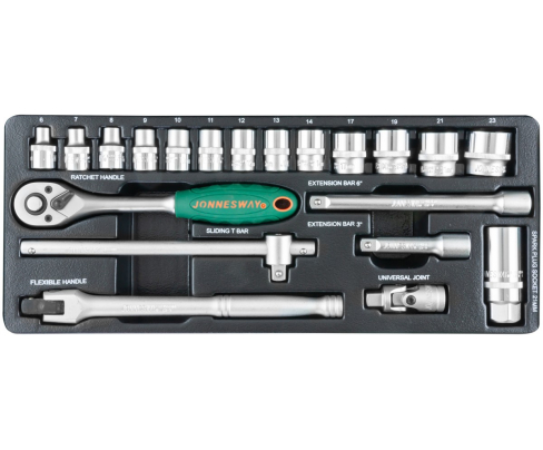Набор торцевых головок с трещоткой, квадрат 3/8"DR, 6-23 мм, 20 предметов Jonnesway S04H3120S