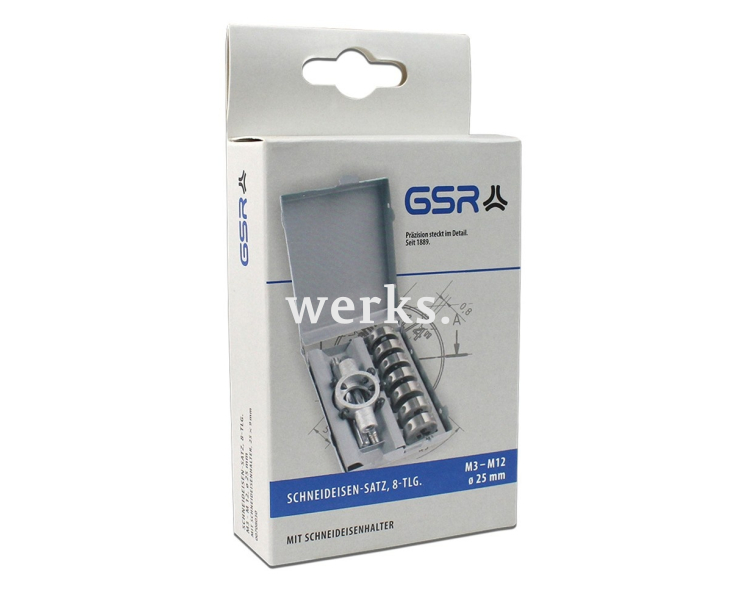 8-пр. Набор плашек 25х9 HSSG М3-М12 + Плашкодержатель 25х9 Werks W.1416060