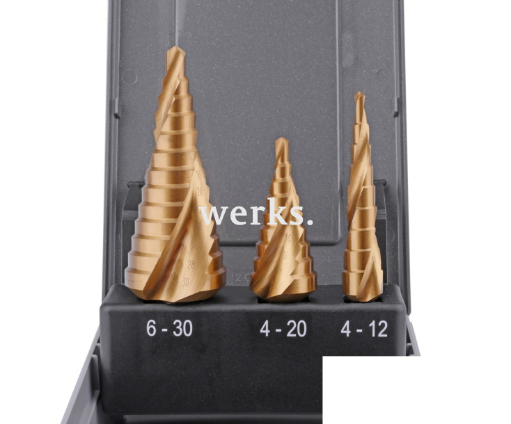 Набор ступенчатых свёрл 4-12  4-20  6-30 mm, HSSE TiN, винтовое Werks W.8020280