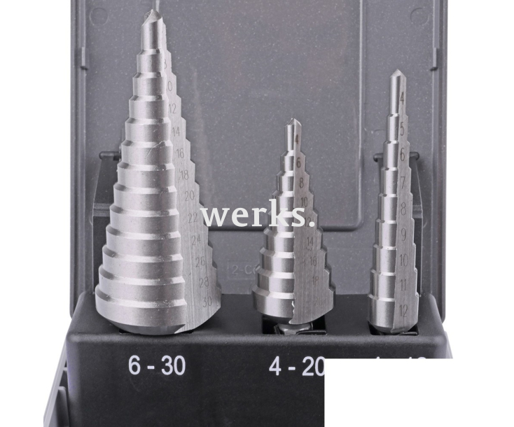 Набор ступенчатых свёрл 4-12  4-20  6-30 mm, HSSE, прямое Werks W.8020060
