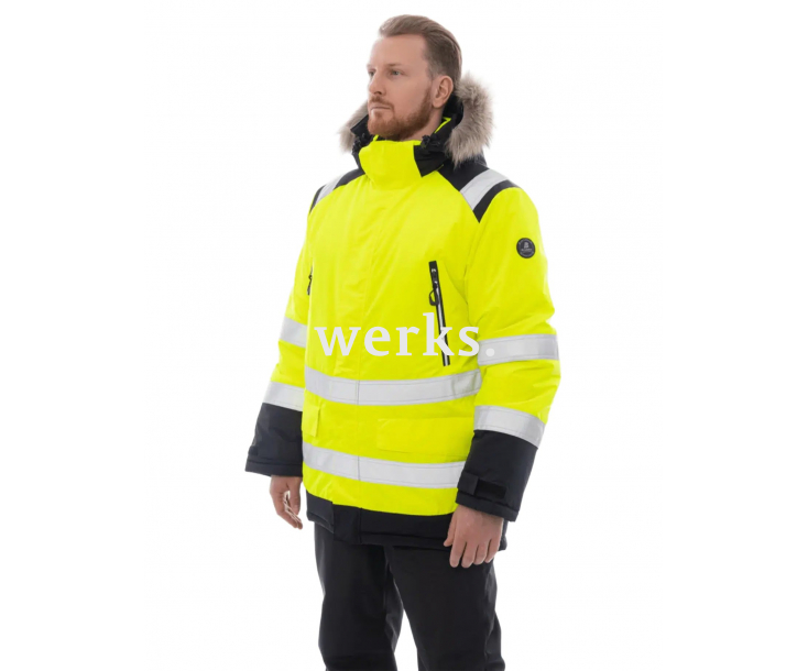 Зимняя сигнальная куртка-парка Brodeks KW 217 желтый/черный с опушкой (XXXXL)