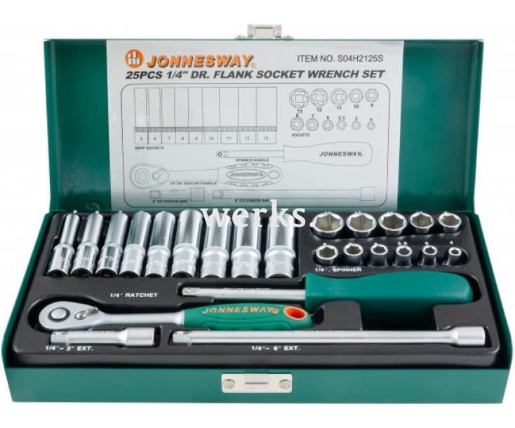 Набор торцевых головок с трещоткой, квадрат 1/4"DR, 4-13 мм, 25 предметов Jonnesway S04H2125S