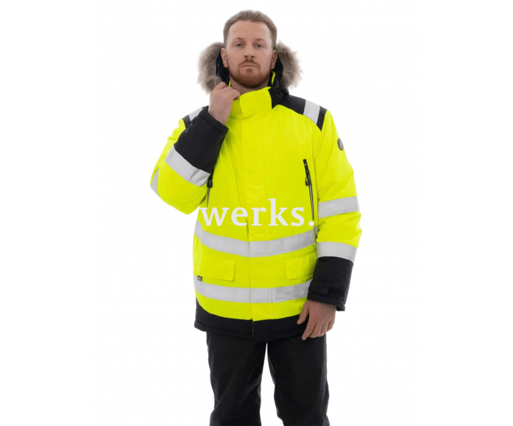 Зимняя сигнальная куртка-парка Brodeks KW 217 желтый/черный с опушкой (XXXXL)