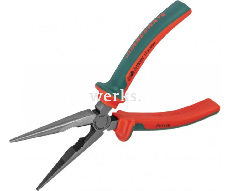 Длинногубцы диэлектрические VDE прямые с двухкомпонентными рукоятками 200 мм Jonnesway PV1118