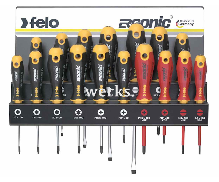 Набор отверток SL PH PZ TORX Felo Ergonic с отвертками VDE на стальной стойке 17 предметов 40091743