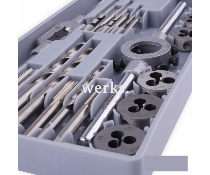 20-пр. Набор метчиков, плашек, свёрл M3 - M12 HSS Werks W.1412100