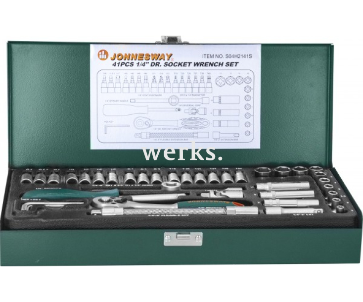 Набор торцевых головок с трещоткой, квадрат 1/4"DR, 4-13 мм, 41 предмет Jonnesway S04H2141S
