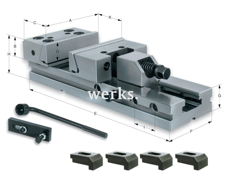 Тиски станочные MSR, ширина губок 150, усилие зажима 200, оттяжные губки Röhm 161827