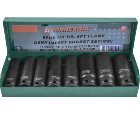 Набор головок торцевых ударных глубоких 3/8"DR, 10-19 мм, 8 предметов Jonnesway S03AD3108S