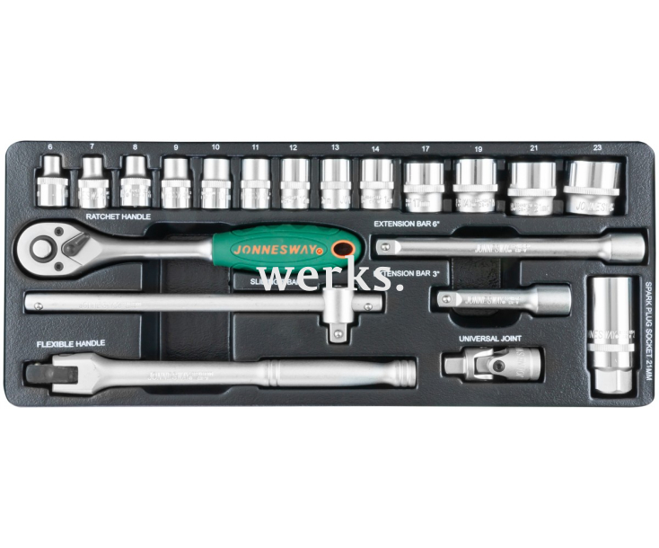 Набор торцевых головок с трещоткой, квадрат 3/8"DR, 6-23 мм, 20 предметов Jonnesway S04H3120S
