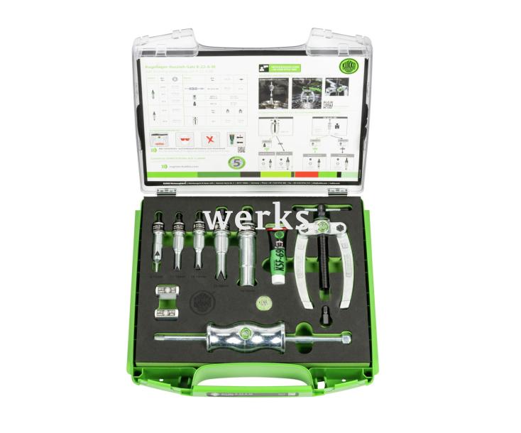 Набор для извлечения шарикоподшипников с упором, обратным молотком Ø 8-40 мм KUKKO K-22-A-M