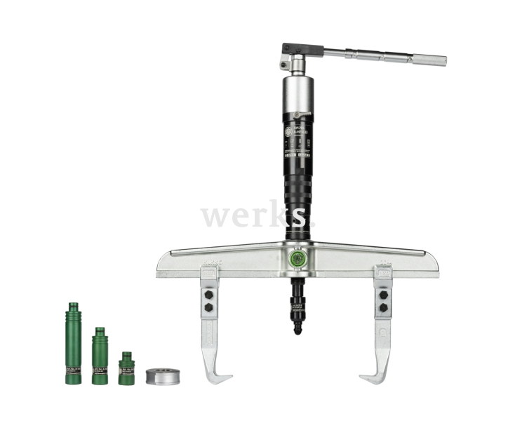 Универсальный двухзахватный съёмник с регулировкой глубины фиксации и длинным гидравлическим шпинделем (включая  механический шпиндель) KUKKO 20-4-H