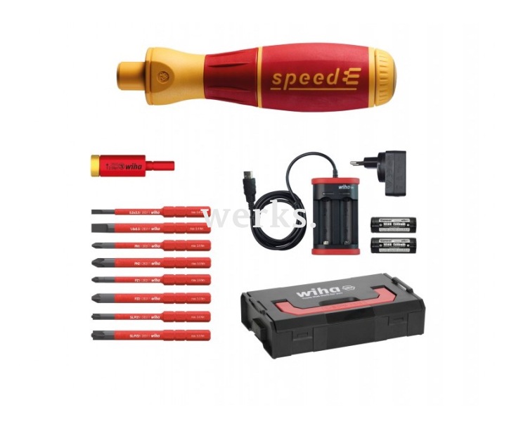 Диэлектрическая VDE отвертка speedE Set2 с электроприводом и битами Wiha 590 T102 41912, 42267 12 предметов