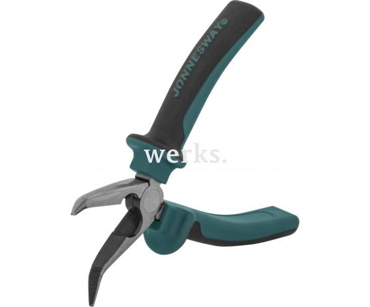 Длинногубцы изогнутые 45° с двухкомпонентными рукоятками 160 мм Jonnesway P1216
