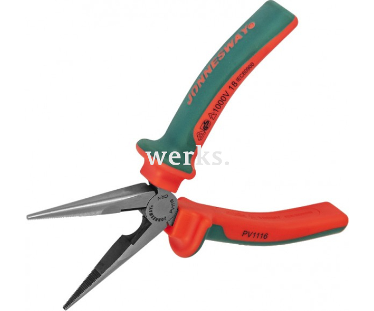 Длинногубцы диэлектрические VDE прямые с двухкомпонентными рукоятками 160 мм Jonnesway PV1116