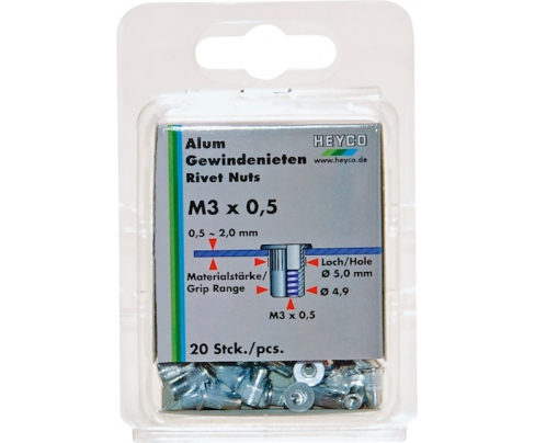 Набор с заклепочником для резьбовых заклепок M5 х 0,8 Heyco HE-01261500000 20 шт.