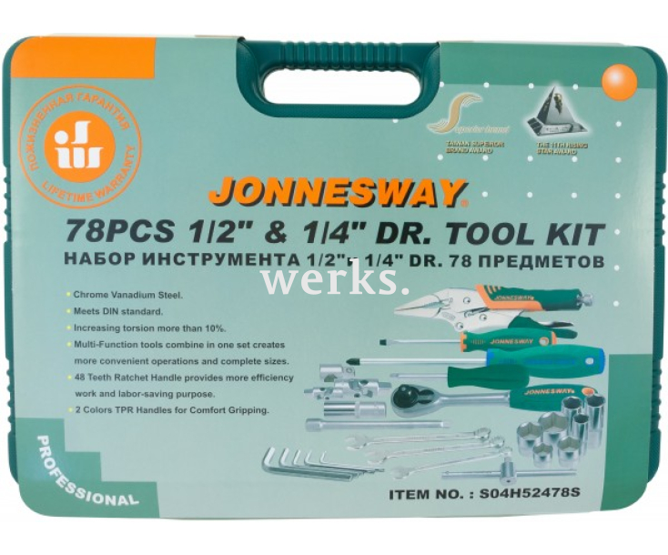 Набор инструмента универсальный 1/4" 1/2"DR 78 предметов Jonnesway S04H52478S