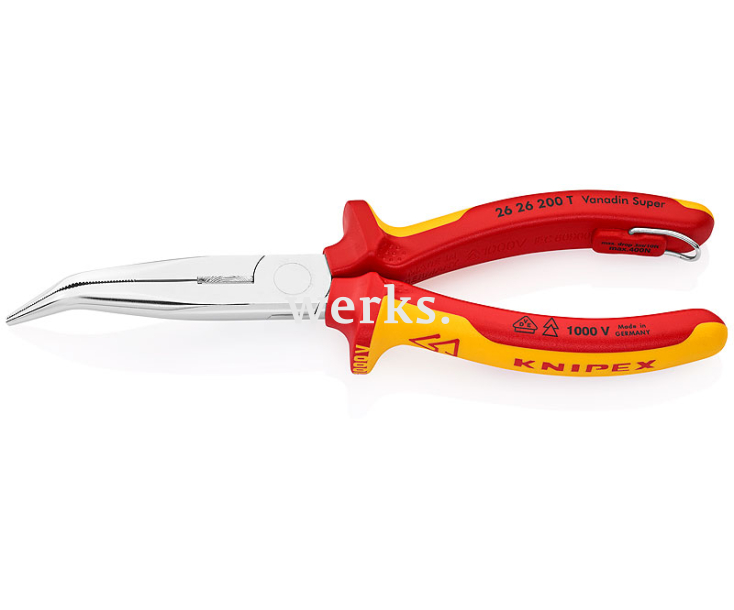 Круглогубцы VDE с заостренными концами, с режущей кромкой Knipex KN-2626200TBK со страховочным креплением