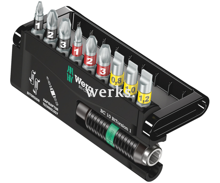 Bit-Check 10 BiTorsion 1 Набор насадок (PH, PZ, SL) и держатель Wera WE-056374