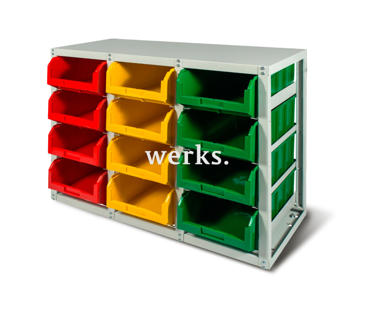 Стеллаж с направляющими Стелла-техник V4-12 стационарный, односторонний, 12 ячеек с ящиками